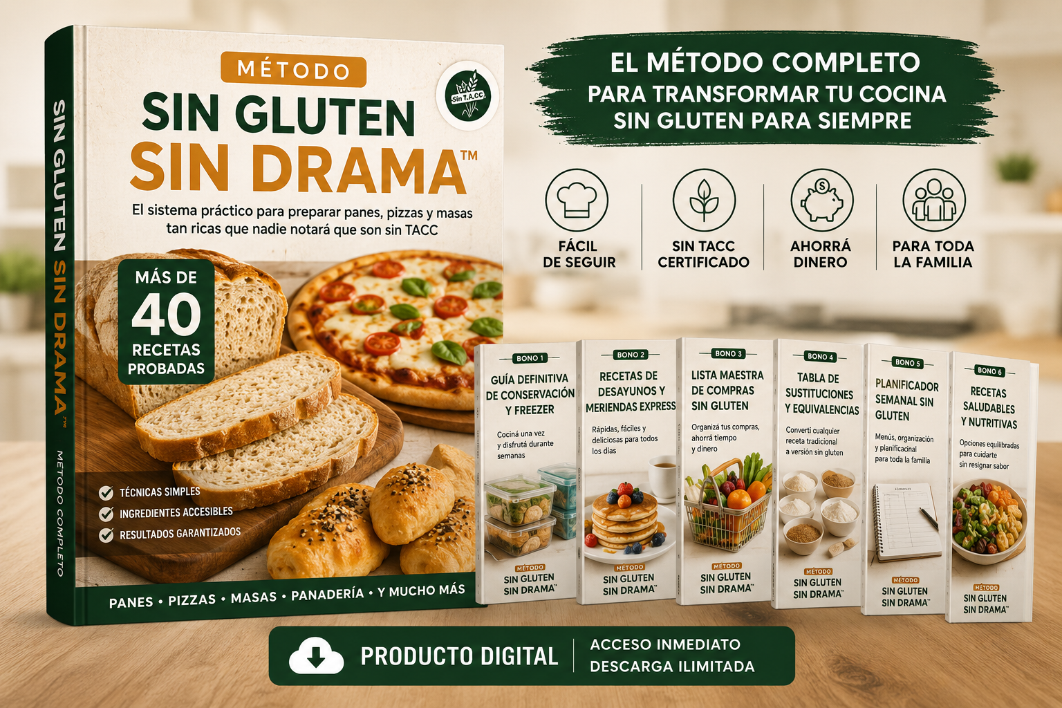 Pack Sin Gluten Sin Drama™ | Panes, Pizzas y Masas Sin TACC + 6 Bonos Exclusivos